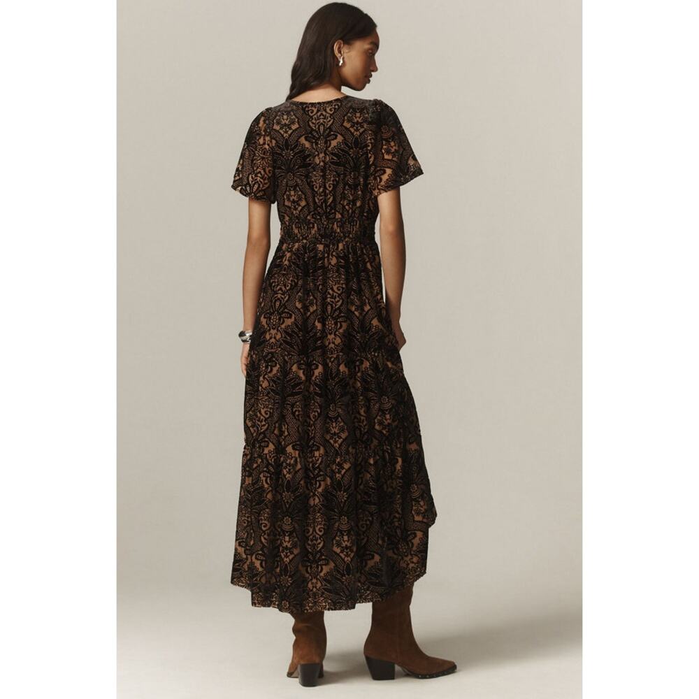 Anthropologie Somerset Maxi Velvet Burnout Dress Tiered Black Floral Size S - Picture 4 of 10